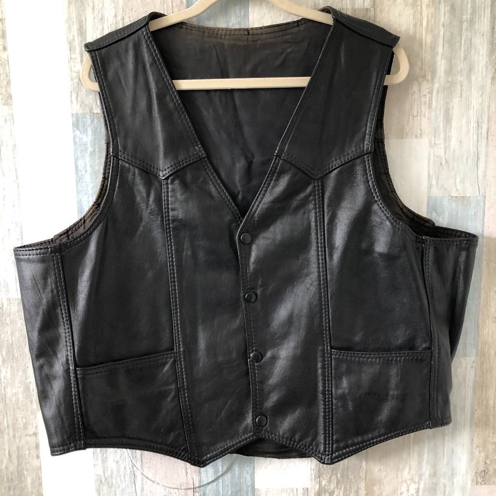 Vintage Hand Crafted & Tooled LEATHER Biker Vest Men’s size XXL Black Moto